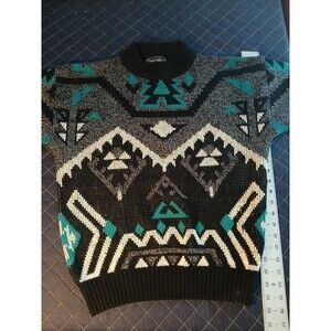 Vintage Barnaby Sweater Medium Multicolor Geometric Knit Crewneck 90s Coogi Styl